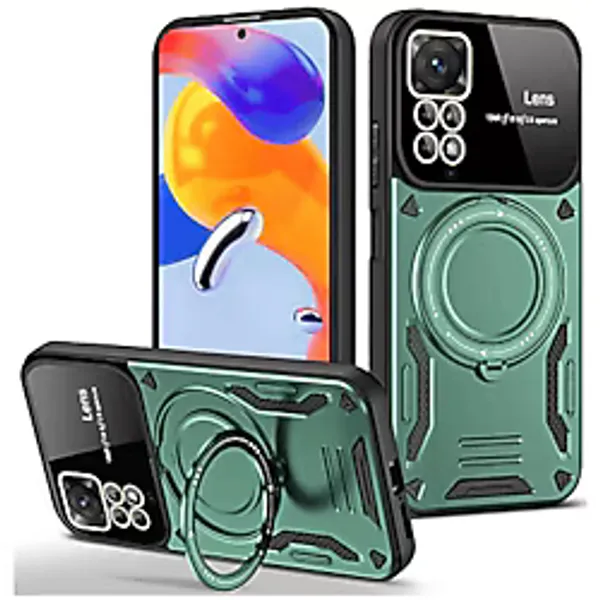 NEWFACE Xiaomi Redmi Note 11 Pro Uyumlu Joy Lens Standlı Kapak Telefon Kılıfı Koyu Yeşil