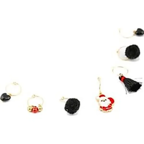 Newobsessions Yılbaşı Figür Uçlu Lisbon Saç Küpesi Seti, 8'li Paket, Siyah