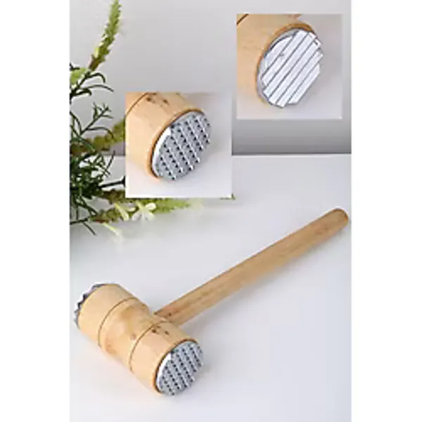 NEWSTORE HOME Et Dövme Tokmağı Ahşap 2 Başlı Et Dövme Çekici Paslanmaz Kasap Et Döveceği Ezme Yumuşatma Aparatı
