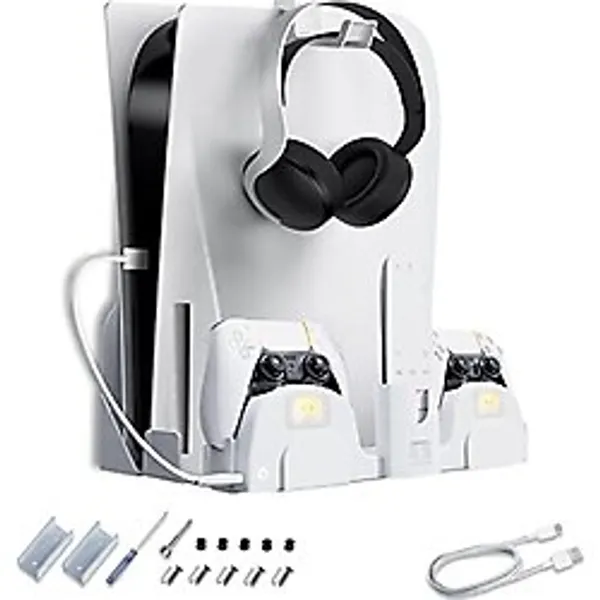 Nexigo PS5 Aksesuarları PS5 Şarj İstasyonlu Duvar Askısı, PlayStation 5 Konsolu için LED Şarj Göstergeli Sağlam Metal Duvar Asma Standı (Disk ve Dijital), Beyaz