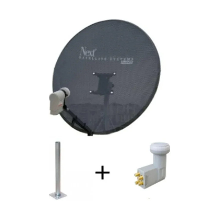 Next 80 Cm Delikli 0,6 Mm. Gri Renk Ofset Çanak Anten +... 4'lü Lnb...+ 45 Cm Montaj Borusu