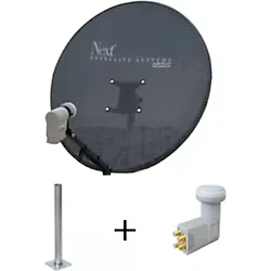 Next 80 Cm Delikli 0,6 Mm. Gri Renk Ofset Çanak Anten +... 4'lü Lnb...+ 45 Cm Montaj Borusu