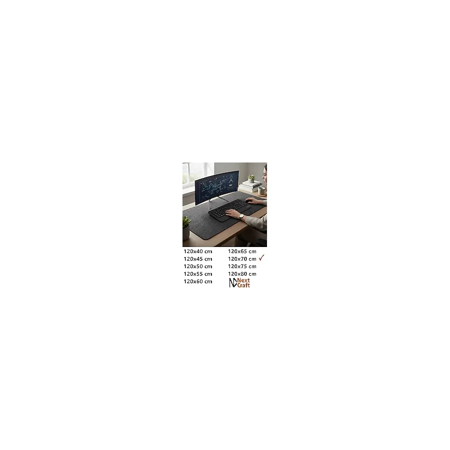 Next Craft Masa Koruyucu Mouse Pad Büyük Keçe Oyuncu Matı 3mm Antrasit Renk 120X70 cm