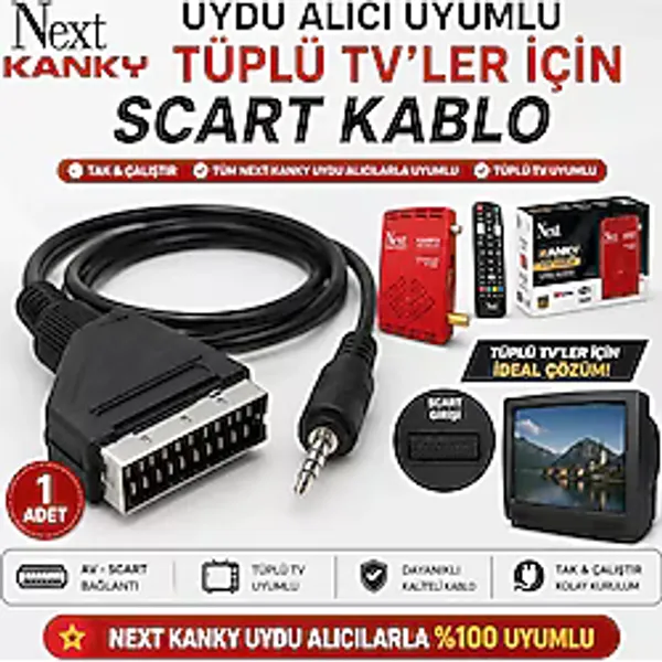 Next Kanky Uyumlu Av Scart Kablo - Tüplü Tv Uydu Alıcısı Bağlantı Kablosu, 3.5 Mm Av Jack Scart Dönüştürücü