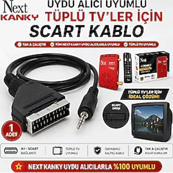 Next Kanky Uyumlu Av Scart Kablo Tüplü Tv Uydu Alıcısı Bağlantı Kablosu, 3.5 Mm Av Jack Scart Dönü
