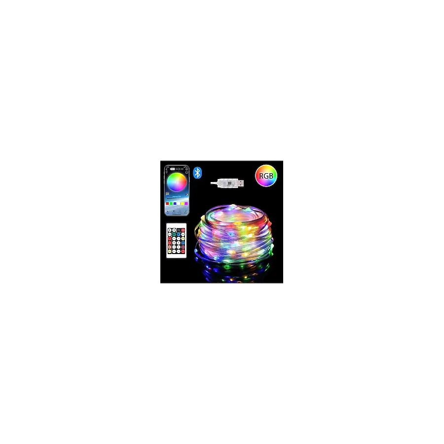 Nikadu USB Fonksiyonlu Uygulamalı 10 Metre Rgb Yılbaşı Ledi Magic Led Kumandalı Led Çam Ağacı Ledi
