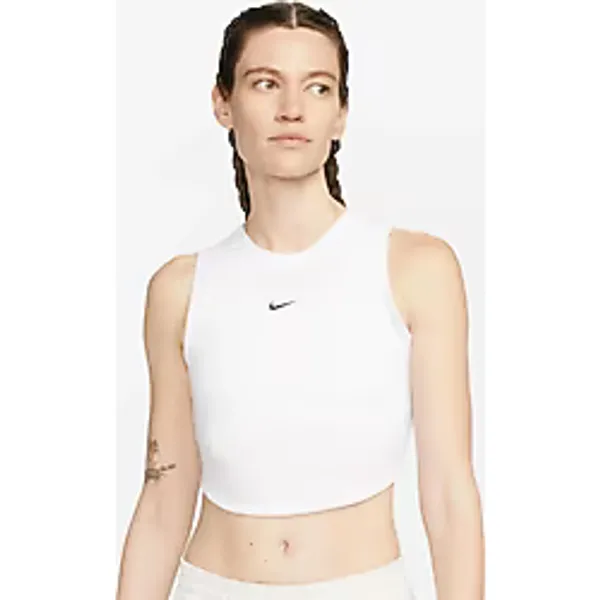 Nike Sportswear Essential Rib Cropped Women's Tight Fit Tank Top Kadın Dar Kesim Crop Atlet Beyaz