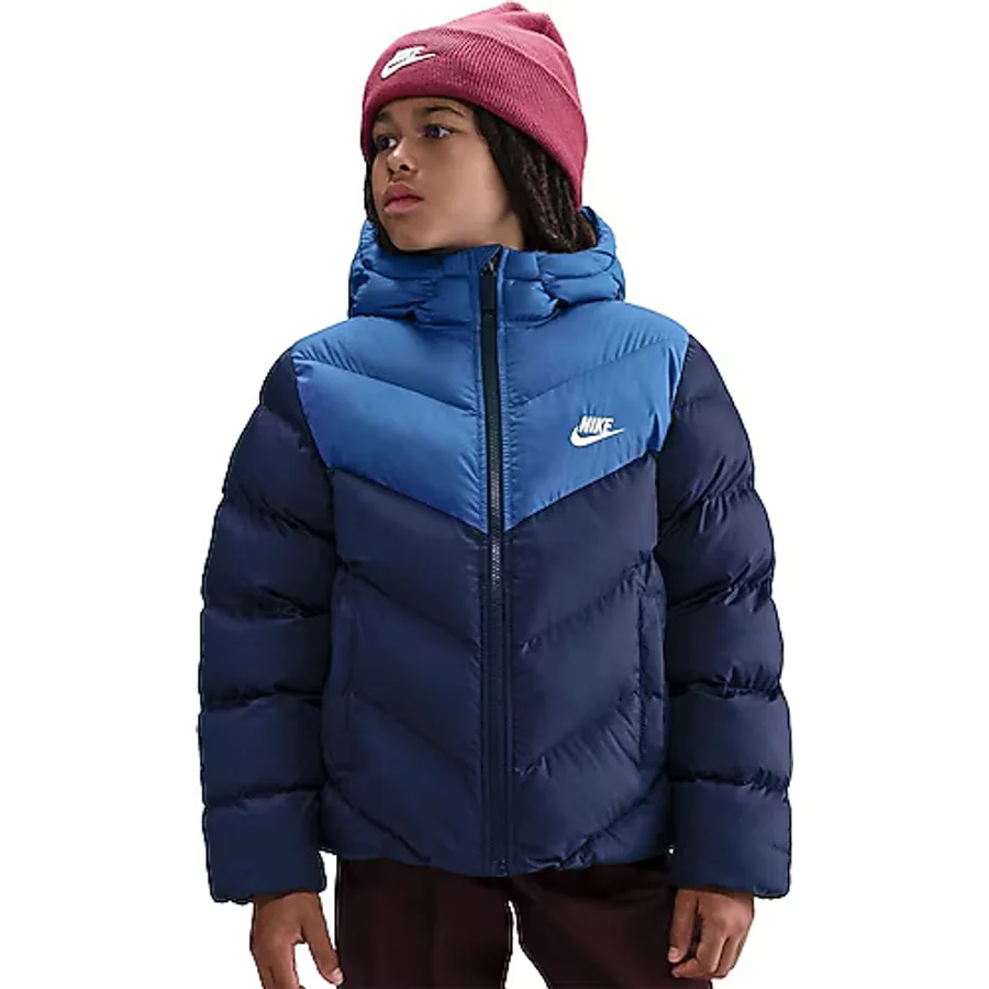 Nike Therma Fit All Day Play IB6164-410 Kapüşonlu Mavi Çocuk Şişme Mont