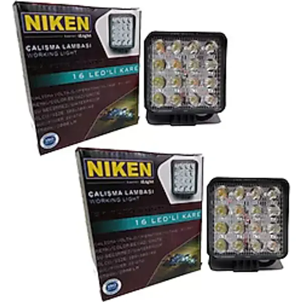 Niken 16 Led Kare Kalın Kasalı Off Road Sis Farı Çalışma Lambası 12-24V 2 Adet