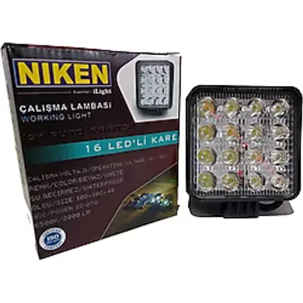 Niken 16 Led Kare Kalın Kasalı Off Road Sis Farı Çalışma Lambası (12V-24V UYUMLU) Yurtpar Otomotiv