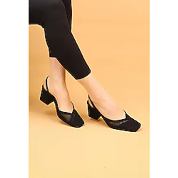 Nilsa Shoes Kadın Kalın Topuklu Dantel Detaylı Abiye Ayakkabı Topuklu Ayakkabı