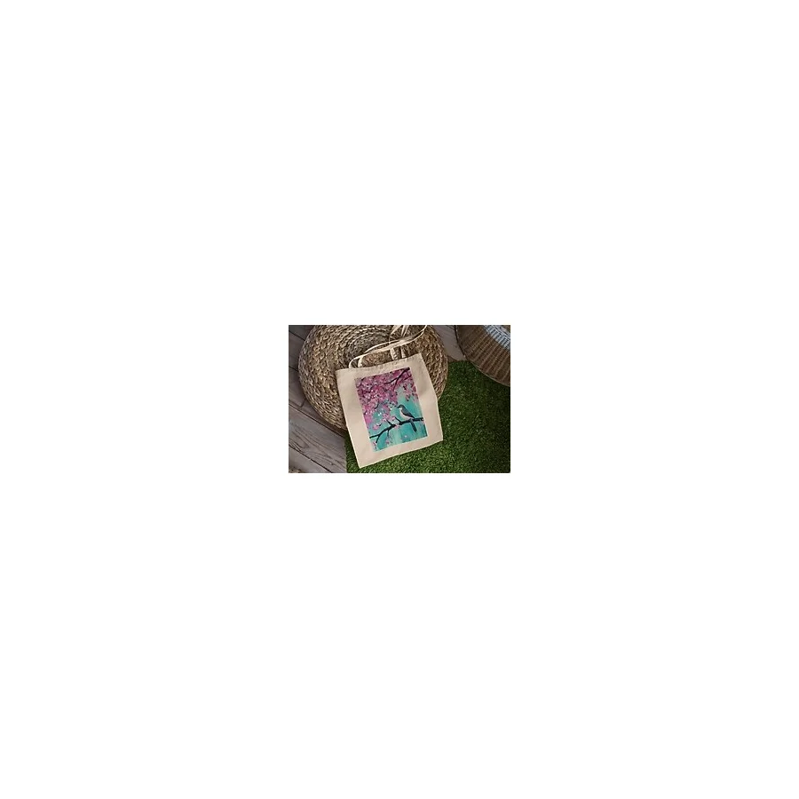 Ninastore Kiraz Çiçeği Ağacındaki Kuş Tote Çantası - Şirin Tote Çanta, Kitap Çantası, Alışveriş Çantası, Hediye Tote Çanta, Estetik Tote Çanta, Hediye Tote Çanta - Renkli