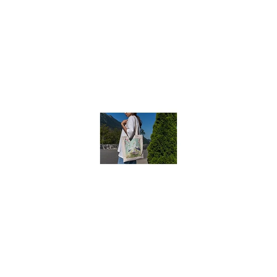 Ninastore Leylek Tote Çanta - Kuş Tote Çanta, Kanvas Çanta, Alışveriş Çantası, Kitap Çantası, Kanvas Tote Çanta, Kuş Kitap Çantası, Alışveriş Çantası Hediyesi, Bahar Tote Çantası - Renkli