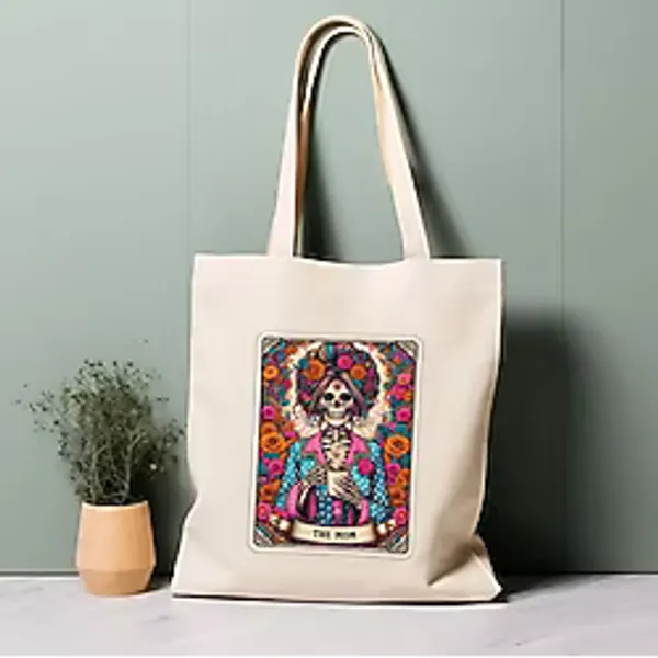 Ninastore Tarot Kartı Tote Çanta, Anne, Iskelet, Anneler Günü Hediyesi %100 Pamuklu Tote Çanta. Çevre Dostu, Estetik Alışveriş Çantası, Ömür Boyu Kullanabileceğiniz Çanta. - Renkli