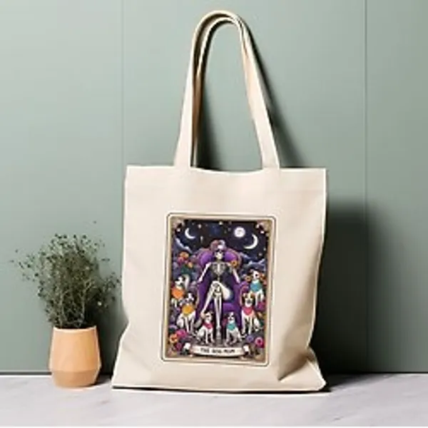 Ninastore Tarot Kartı Tote Çanta, Köpek Annesi, Iskelet, Anneler Günü Hediyesi %100 Pamuklu Tote Çanta. Çevre Dostu, Estetik Alışveriş Çantası, Ömür Boyu Kullanabileceğiniz Çanta. - Renkli