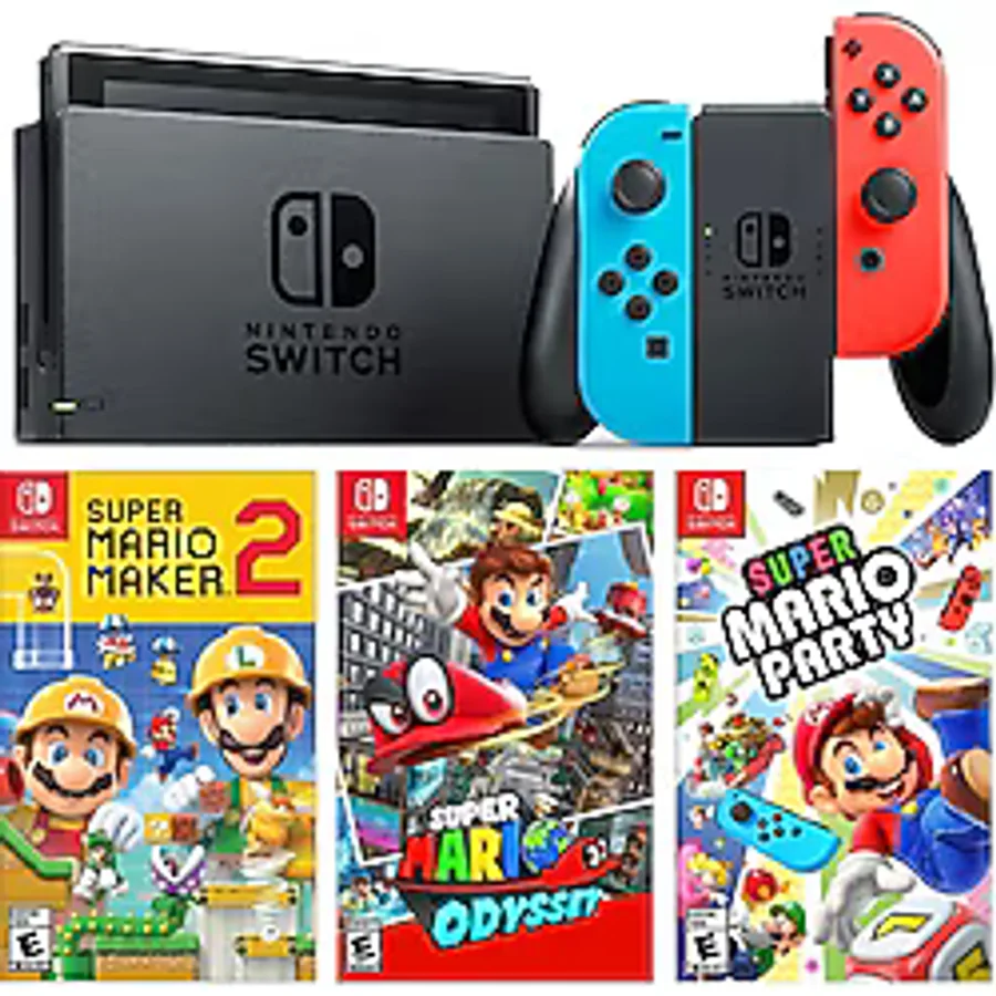 Nintendo Switch Renkli Mavi Kırmızı + Super Mario Maker 2 + Super Marıo Odyssey + Super Marıo Party