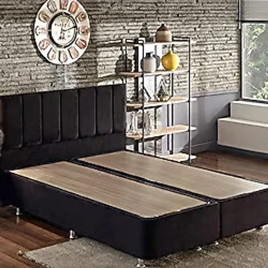Niron Ela Baza -160x200 Cm Çift Kişilik Sandıklı Siyah Kumaş Baza Silinebilir Soho Kumaş