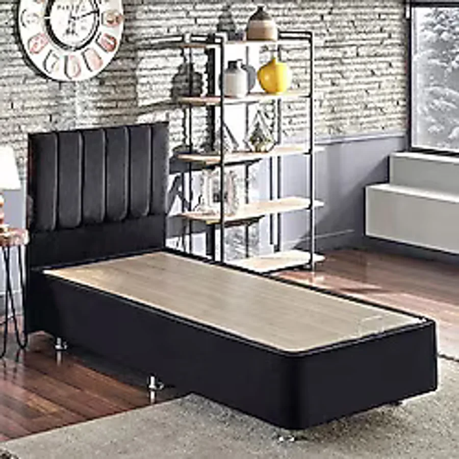 Niron Ela Baza ve Başlık Seti -120x200 cm Tek Kişilik Siyah Kumaş Baza ve Başlığı Silinebilir Soho Kumaş