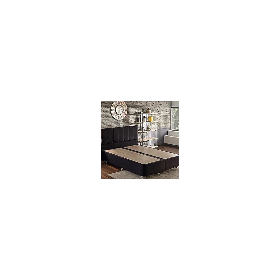 Niron Ela Baza ve Başlık Seti 140x190 cm Çift Kişilik Siyah Kumaş Baza ve Başlığı Silinebilir Soho Kumaş