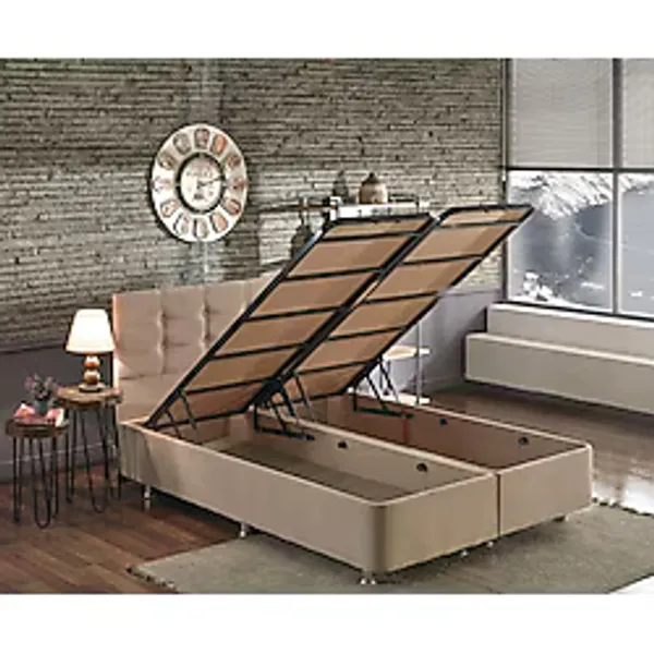 Niron Polo Baza ve Başlık Seti 160x200 cm Çift Kişilik Sütlü Kahve Kumaş Baza ve Başlığı Soho Kumaş