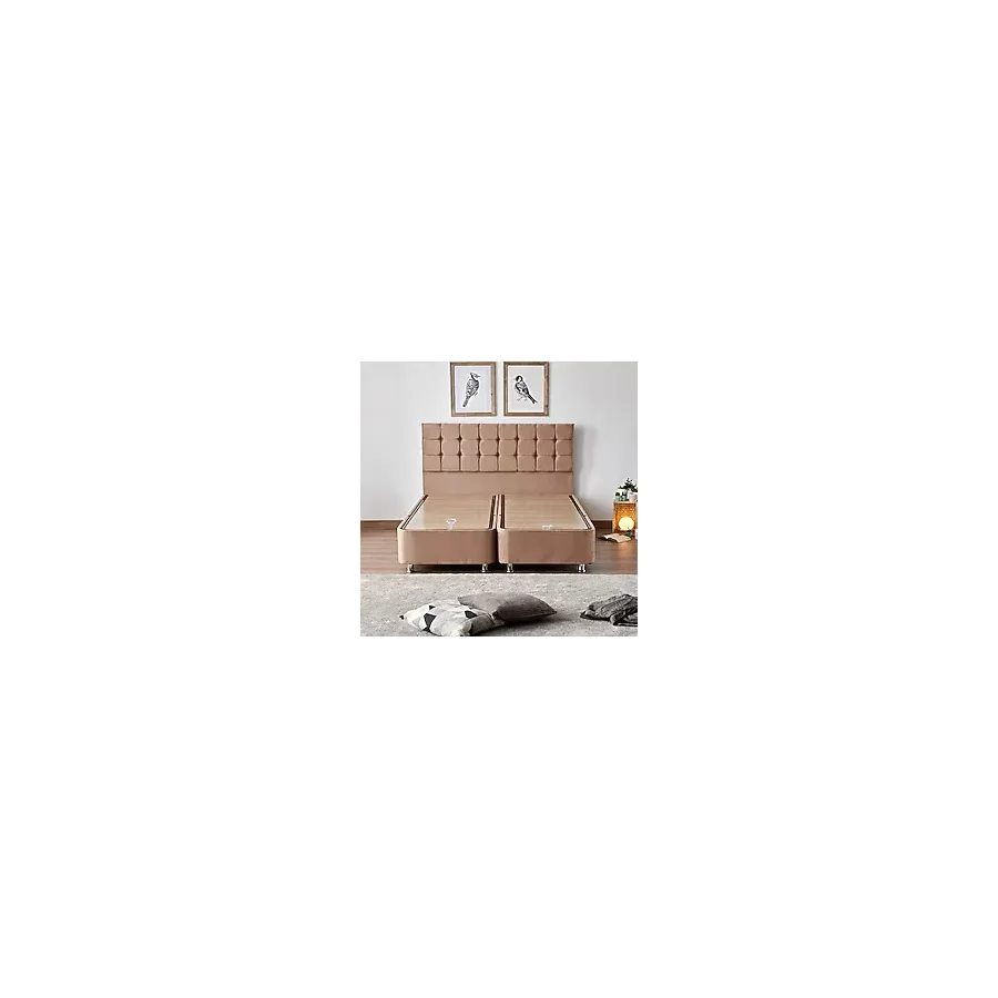 Niron Rama Baza ve Başlık Seti 150x200 cm Çift Kişilik Sütlü Kahve Kumaş Baza ve Başlığı Soho Kumaş