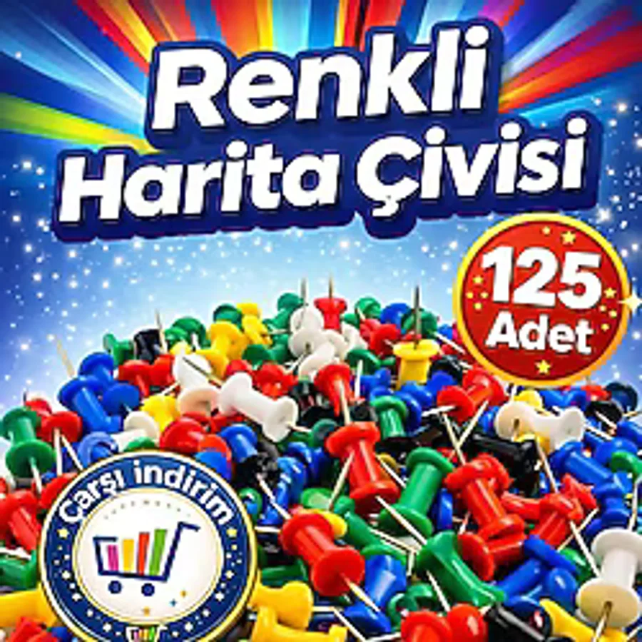 nistabolje 125 Adet Renkli Harita Çivisi Mantar Pano Raptiyesi Pano Iğnesi