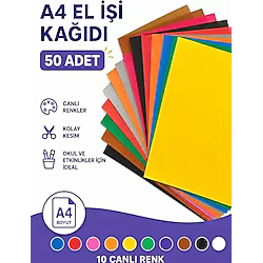 Nistabolje 50 Adet A4 Elisi Kagidi Karisik Renk