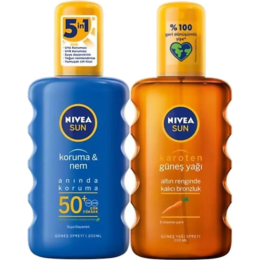 Nivea Koruma & Nem 50 Faktör Güneş Kremi 200 ml + Karoten Özlü Bronzlaştırıcı 200 ml