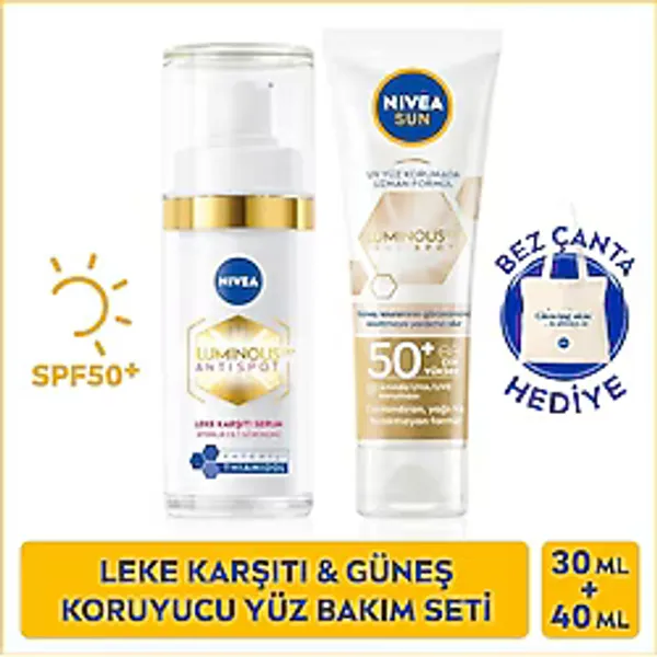 Nivea Luminous630 Güneş Koruyucu Yüz Kremi 40ml, Leke Karşıtı Cilt Bakım Serumu 30ml, Seyahat Seti Hediye