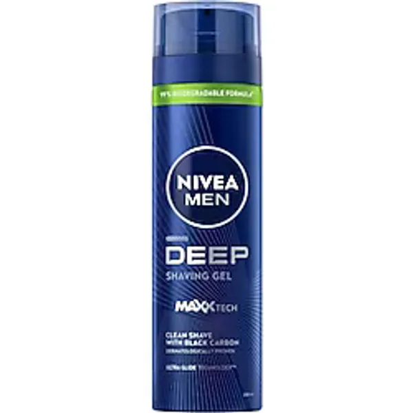 NIVEA MEN Erkek Tıraş Jeli Deep 200ml,Aktif Karbon,Kesiklere Karşı Koruma
