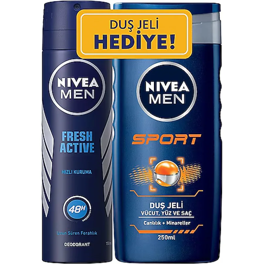 Nivea Men Fresh Active Sprey Deodorant 150 ml + Sport Duş Jeli 250 ml