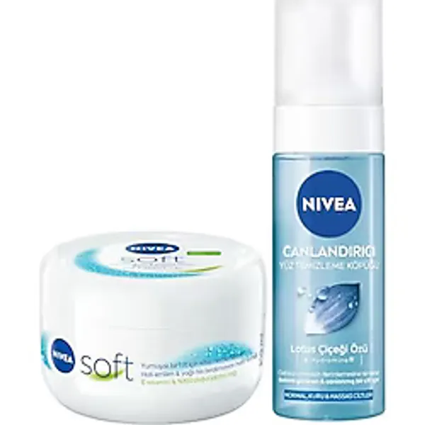 NIVEA Soft Nemlendirici Bakım Kremi 300 ml,Canlandırıcı Yüz Temizleme Köpüğü 150 ml,Bakım Seti