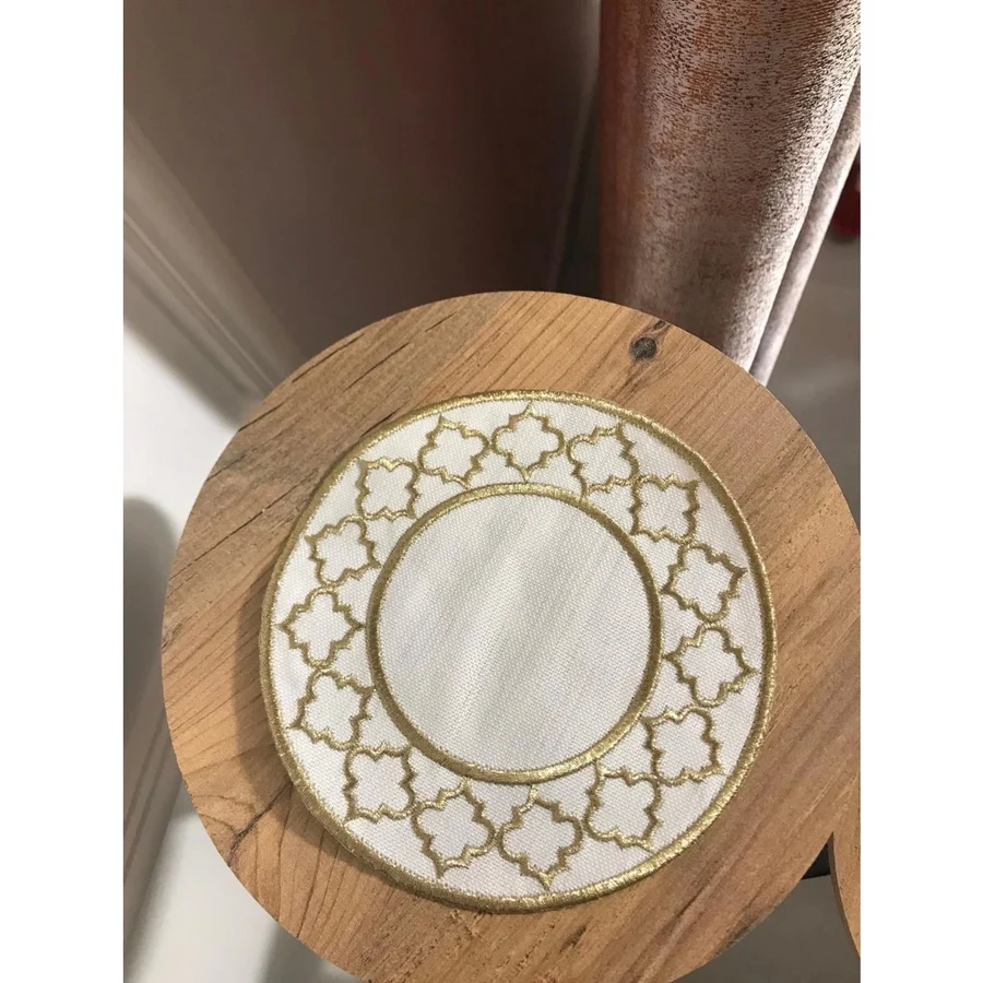 Nivemeshome Fas Nakışlı Gold Oval (6 Adet) Keten Kokteyl Peçetesi Kahve Yanı Sunumluk