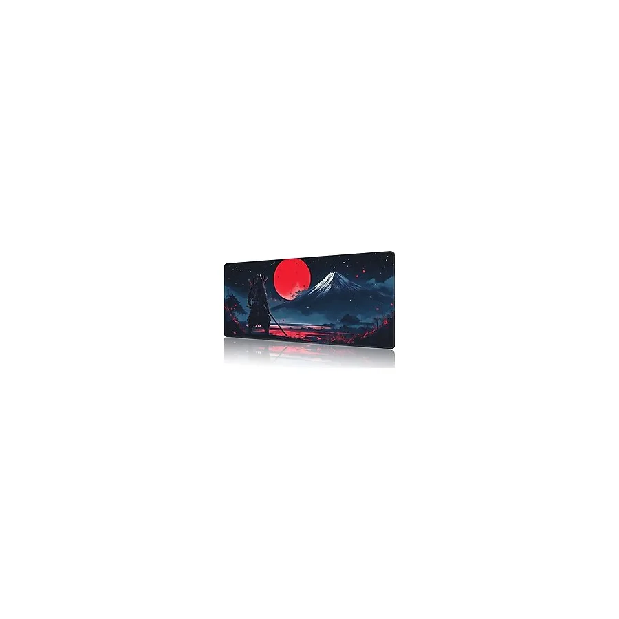 NIYLYNSYN Mouse Pad Büyük Samuray ve Kızıl Ay Kaymaz Oyun Masası Mat Dikişli Kenar Dizüstü Bilgisayar Klavye Çalışma Ev Oyunları için Masa Pedi (34,5 x 15,7 inç)