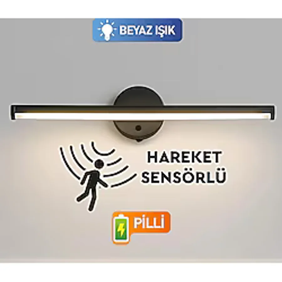 Nobbystar Sök-Tak Sensörlü Beyaz Işık Yapışkanlı Pilli Led Aplik 38cm