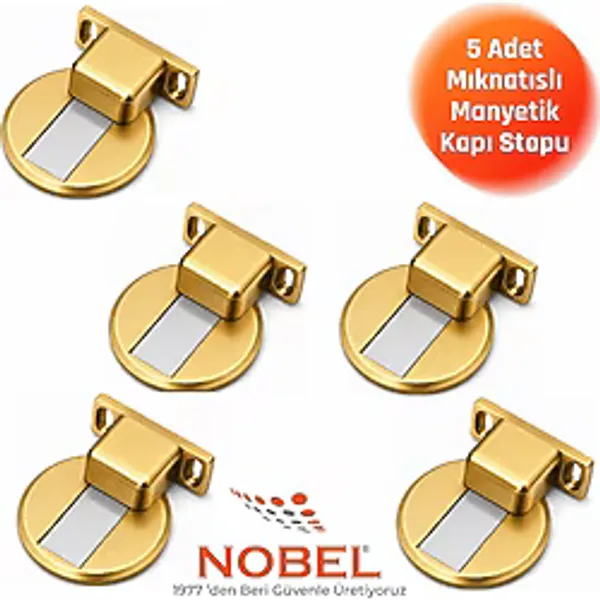 Nobel Manyetik Mıknatıslı Kapı Stoperi, Güçlü Mıknatıslı (Vidalı) 5 Adet Altın