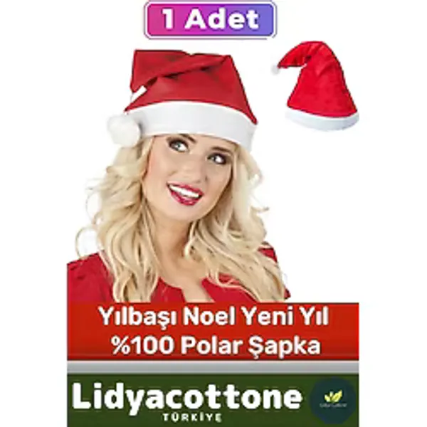 Noel Baba Şapkası Ucu Ponponlu Yıkanabilir Çocuk Yetişkin Yılbaşı Kostüm %100 Polar Şapka 1 Adet