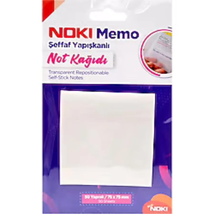 Noki Yapışkanlı Not Kağıdı Memo 50 Yp 75X75 Şeffaf 12300