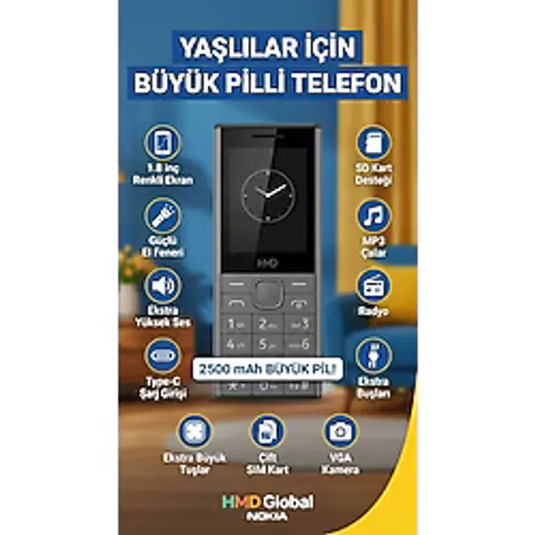 Nokia Yaşlıya Kameralı Yüksek Sesli Cep Telefonu - Black Edition