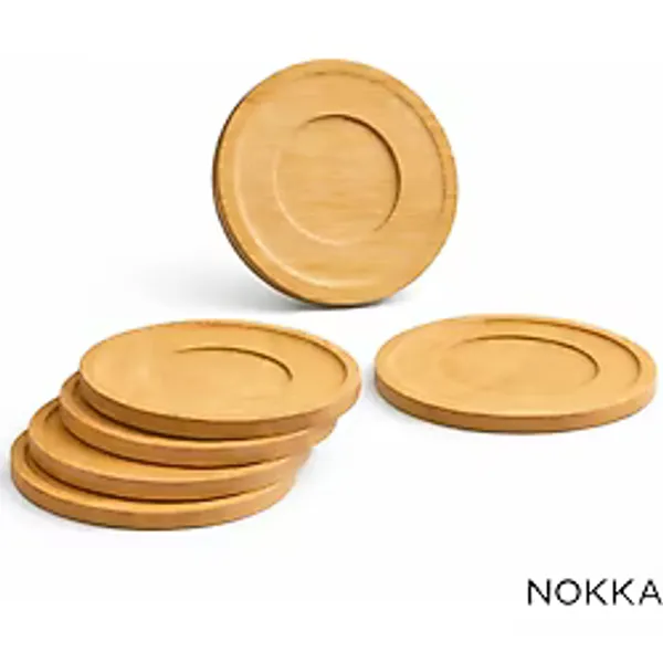 Nokka 6 Adet Oyuklu Model Yuvarlak Bambu Altlık, Fincan Tabağı, Bardak Altlığı 10 cm