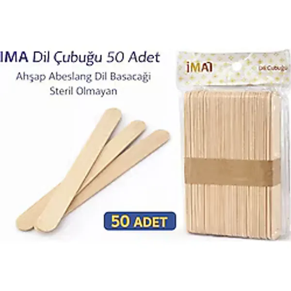 Norino İma Dil Çubuğu 50 Adet Ahşap Abeslang Steril Olmayan Tahta Dil Basacağı 1 Paket