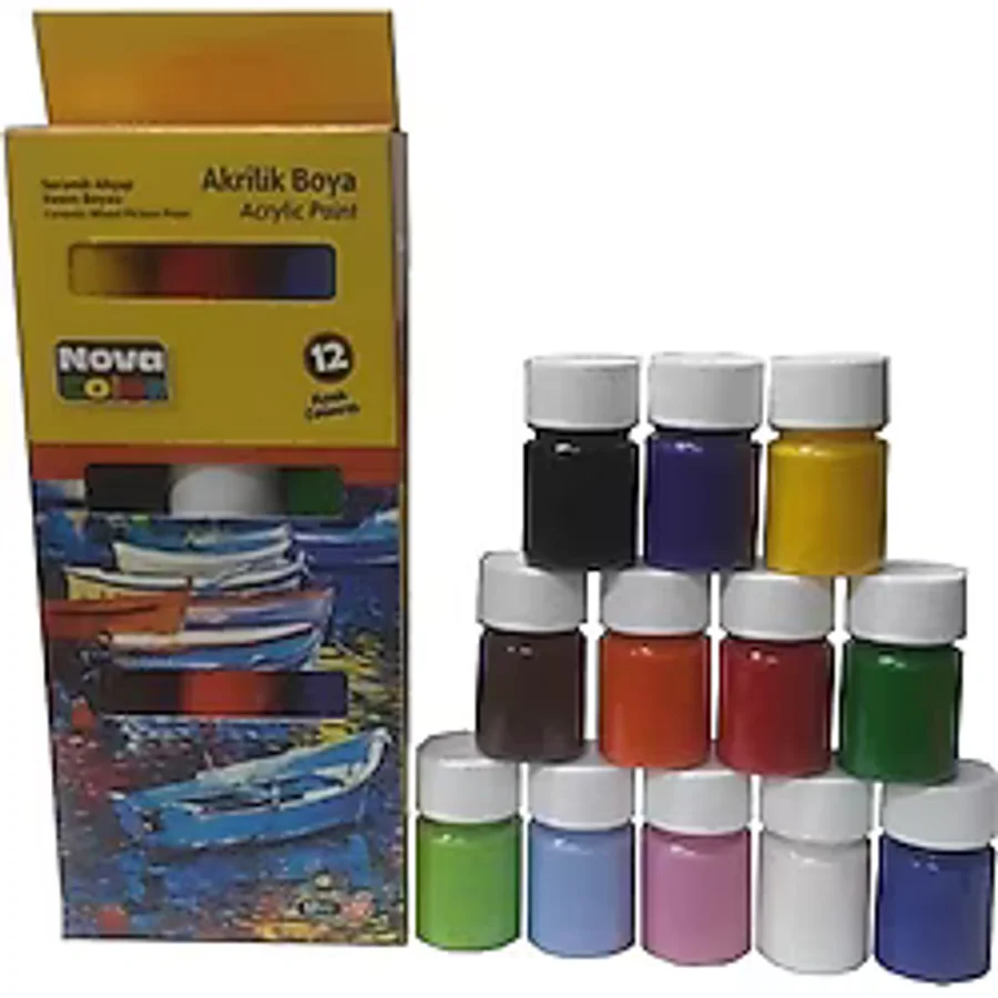 Nova Color Akrilik Boya 12 Renk 17 ml 1 Paket Akrilik Boya Seti 12 Li Ahşap Tuval Taş Ağaç Boyamalar İçin Idea Boyama Seti
