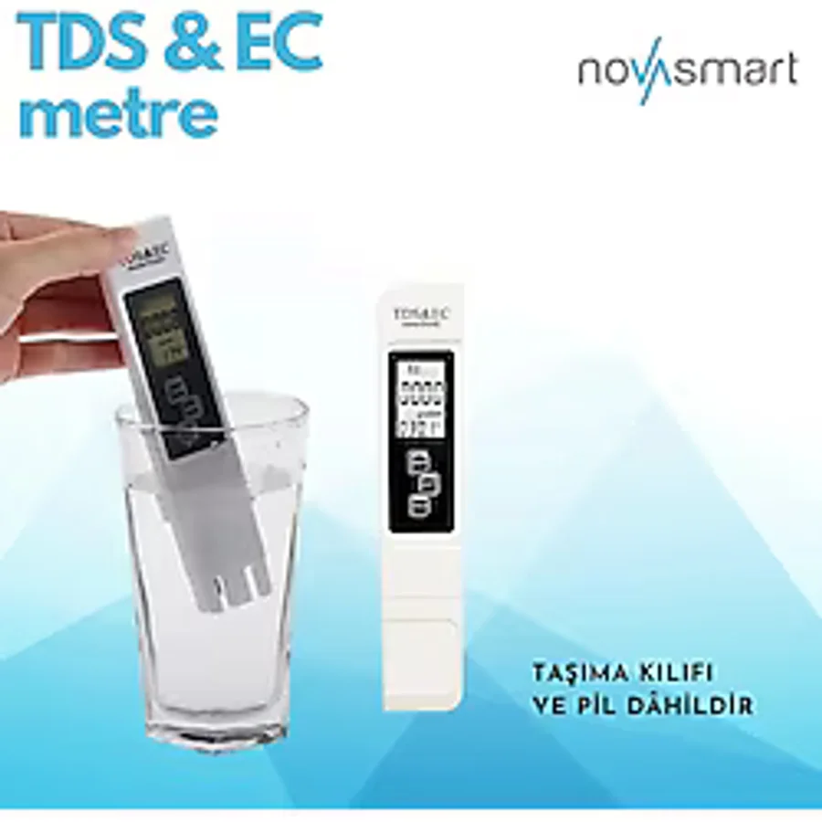 NOVASMART Tds & Ec Su Ölçer Tds Metre - Dijital Su Kalite Test Cihazı Hidroponik, Akvaryum ve Içme Suyu Ölçüm - 1BW-Beyaz