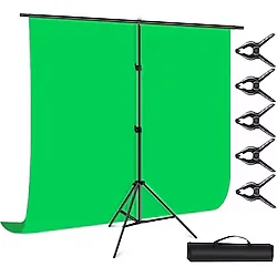 Novatechpro 2X2M Chromakey, Green Screen ,greenbox Yeşil Fon Kiti T Braket Standı + 5 Adet Klipsler