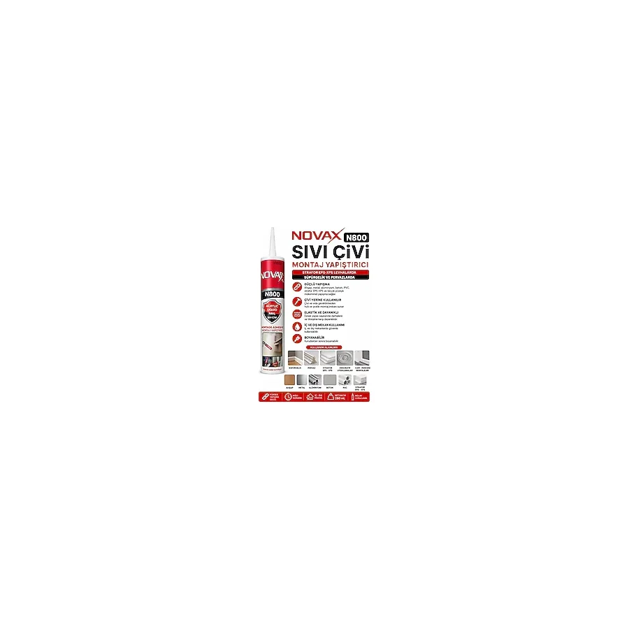 Novax N 800 Sıvı Çivi Montaj Yapıştırıcı Strafor Eps-Xps Levhalarda Süpürgelik Pervazlarda 280 ml