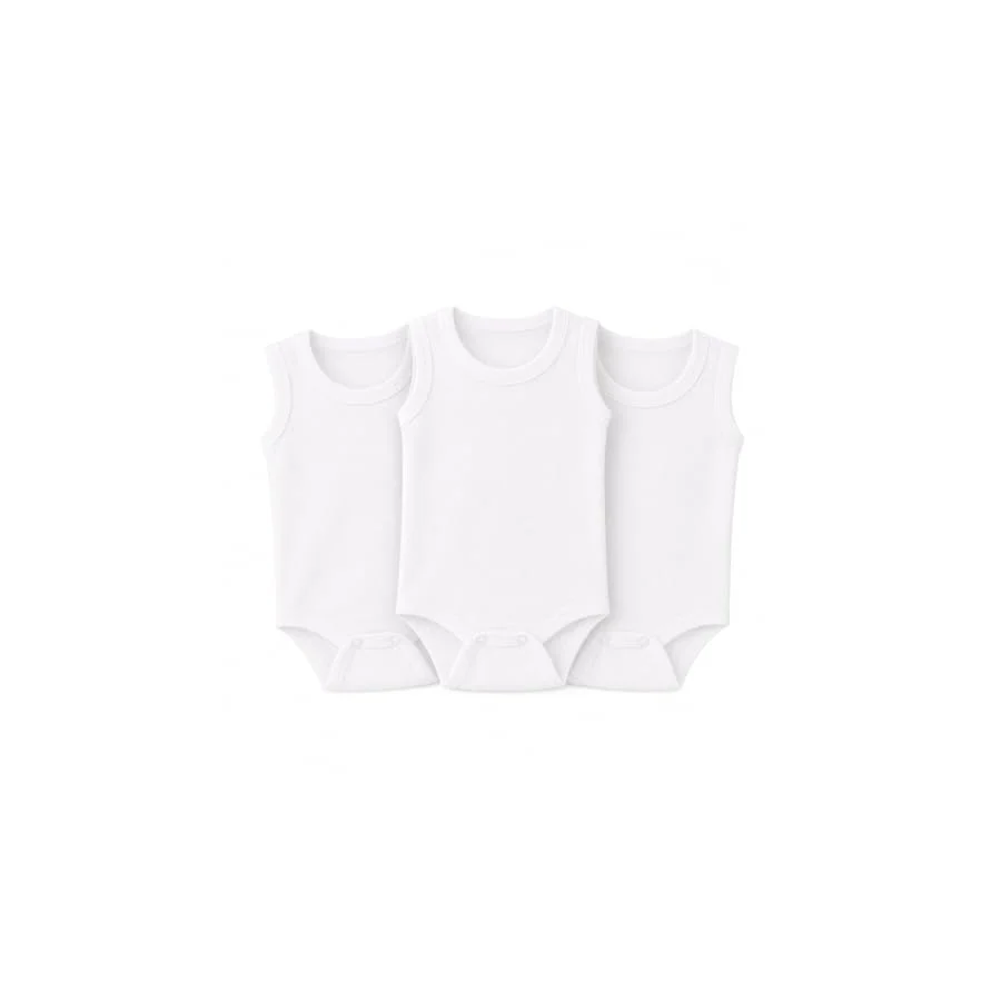 Novibaby 3'lü 6-9 Ay Bebek Atlet Body Zıbın Beyaz Çıtçıtlı 100% Pamuk