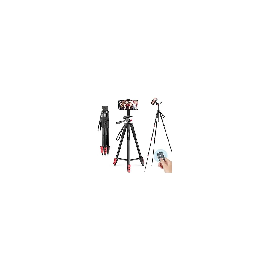 NovoNost 65 inç Telefon Tripod - Canlı Akış ve Video Kaydı için Uzaktan Deklanşörlü ve Telefon Tutuculu iPhone için Tripod/iOS/Android/Kamera ile Uyumlu (Taşıma Çantası Dahil)
