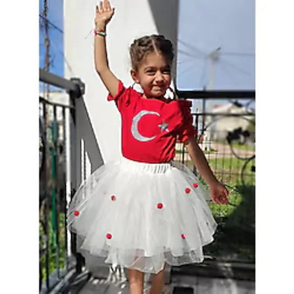 Novy Baby 23 Nisan Bayram Doğum Günü Özel Gün Kız Çocuk Bebek Tütü Etek - 2-9 Yaş - Ekru - 2 Yaş