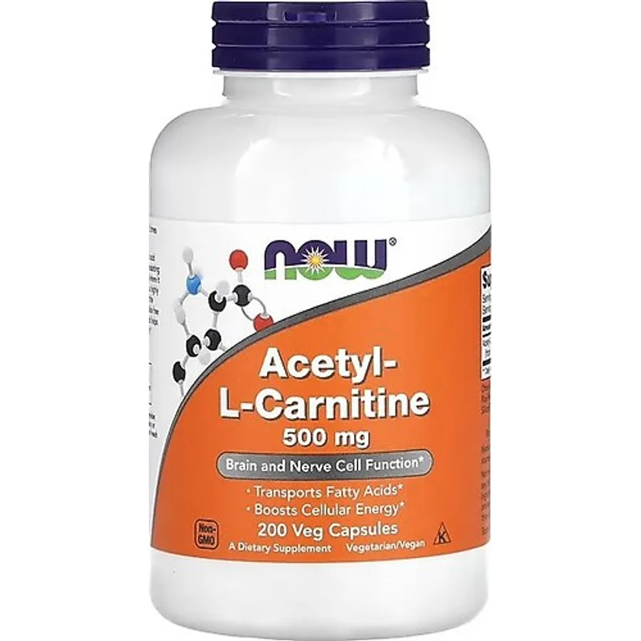Now Foods Acetyl-L-Carnitine, 500 Mg, 200 Veg Caps. brains And Nerve Cell Function - Aromasız