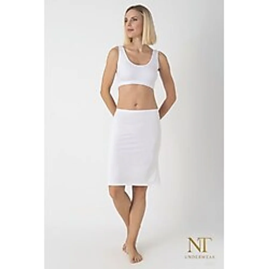 NT Underwear Bambu Dizüstü Etek Astarı, Midi Jupon - Doğal Kumaş, Modern Kalıp. - Beyaz